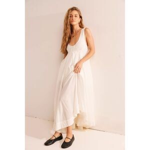 Free People Coastal Core Maxi Dress Pleated Ivory Cotton Resort S New 285167